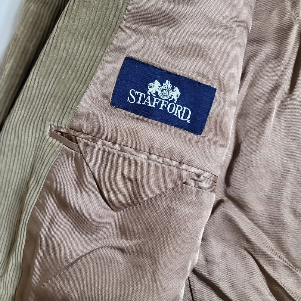 Stafford‎ Corduroy Blazer Mens 46R Tan Brown 100% Cotton Sport Coat Classic Fit